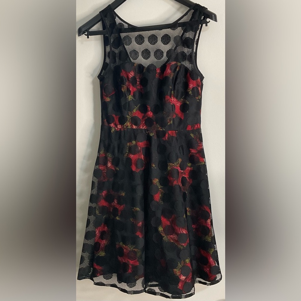 Betsey Johnson Floral Mesh Polka Dot Fit & Flare Dress Size 4